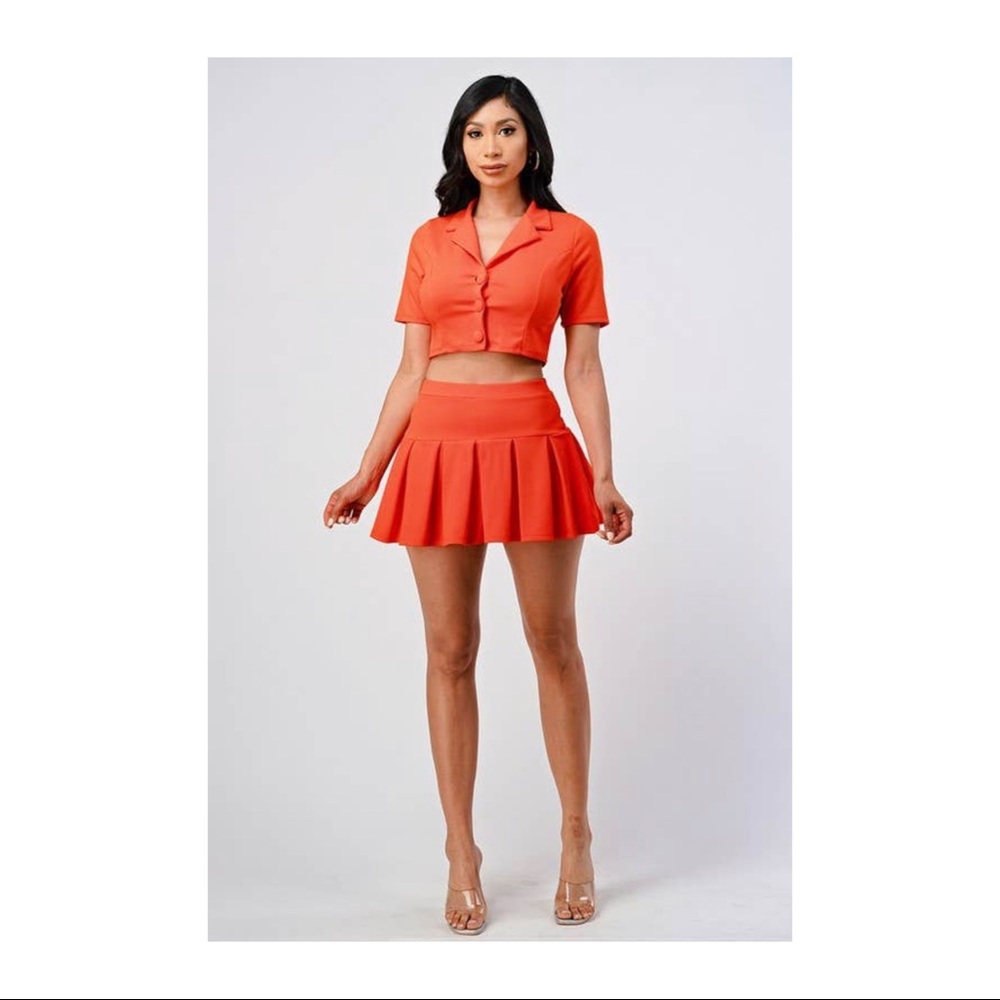 High Waisted Pleated Mini Skirt Set